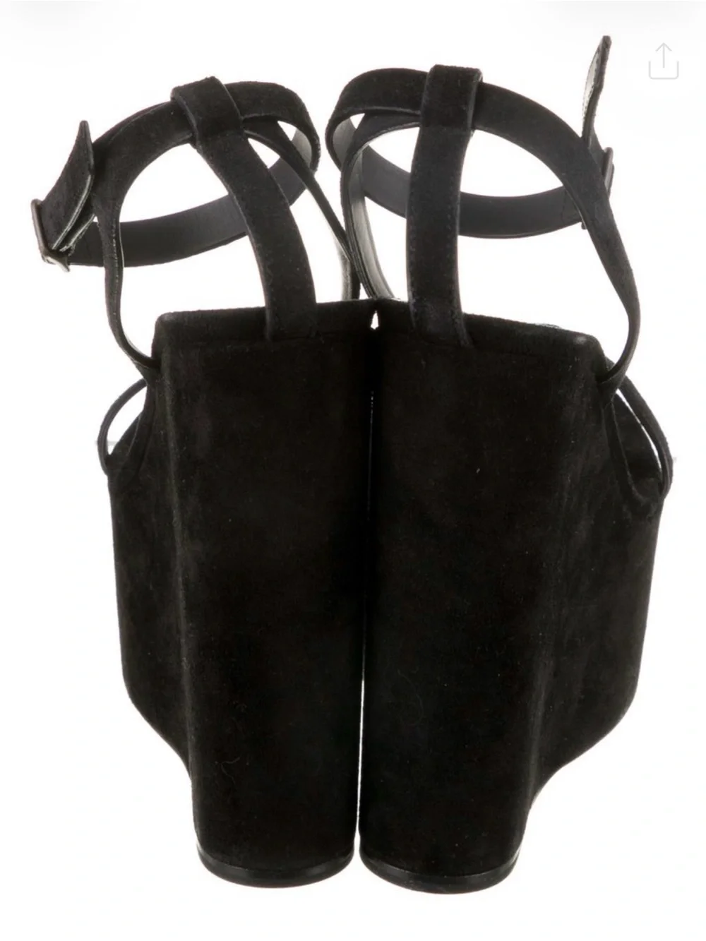Saint Laurent Black Suede Platform Wedge Sandals with Ankle Strap Sz.36